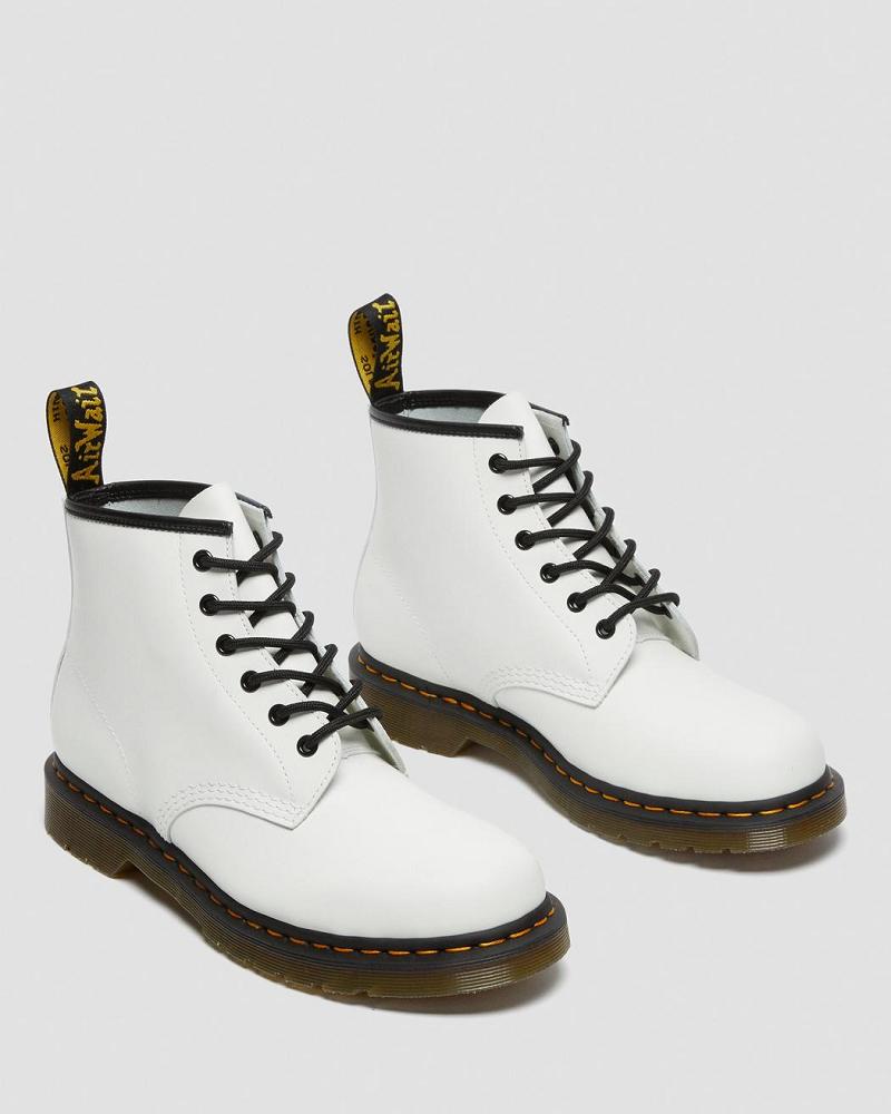 White Women's Dr Martens 101 Yellow Stitch Smooth Leather Ankle Boots | CA 10EBC